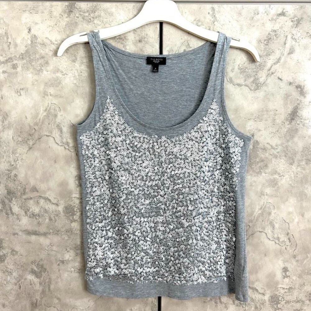 TALBOTS Petite Gray and Silver Sequin Tank Top